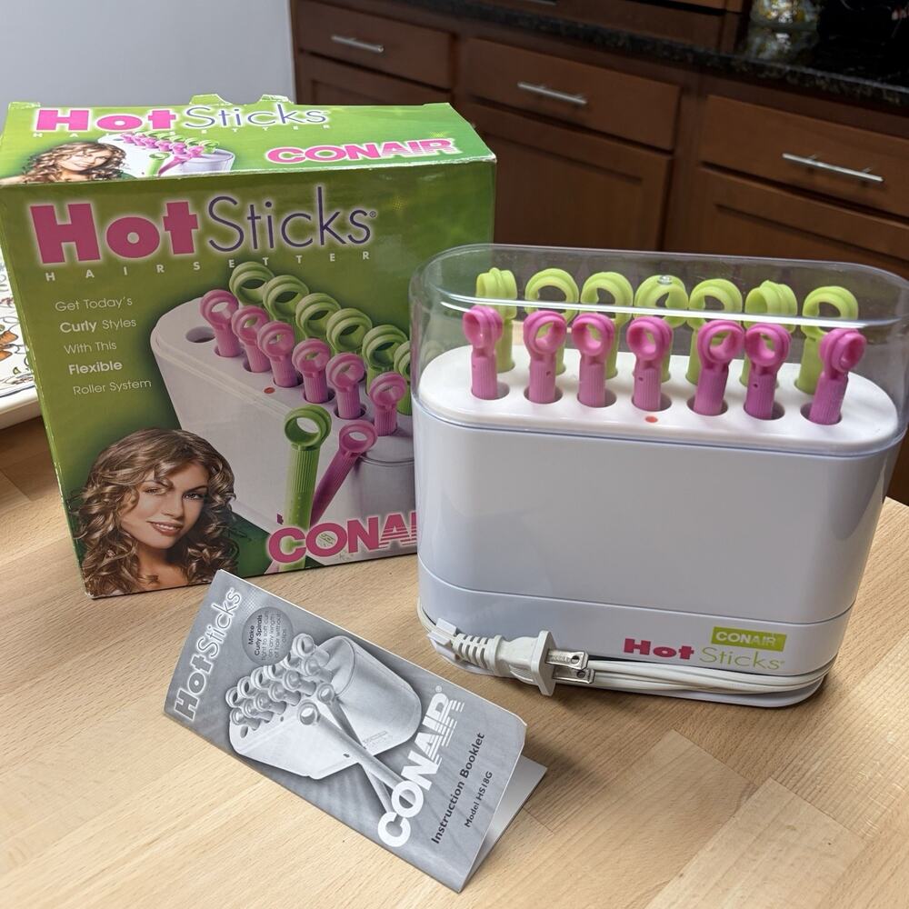 Conair Hot Sticks Hairsetter 14 Flexible Hair Rollers PINK & GREEN HS18G Works